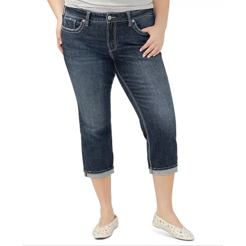 Silver Jeans Co. Suki Mid-Rise Curvy Fit Capri Jeans Dark Wash Indigo 12W